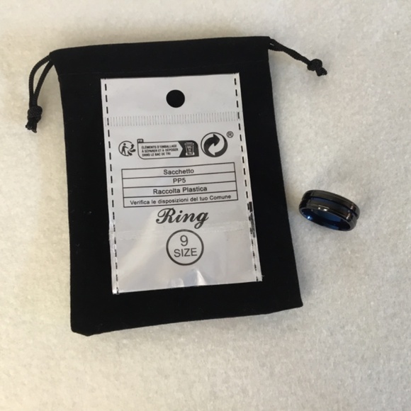 Men’s Black And Blue Steel Ring - Picture 7 of 7